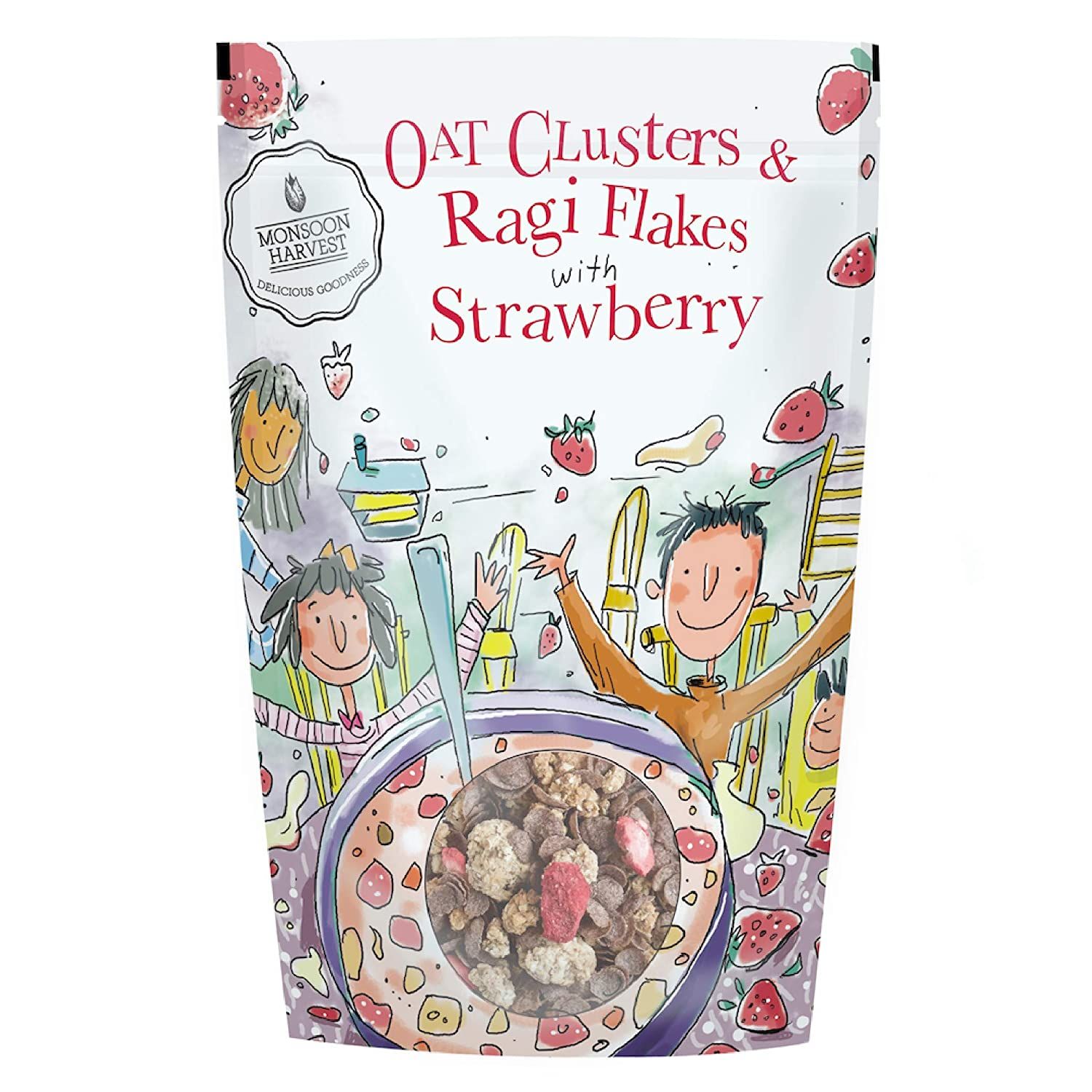 Monsoon Harvest Breakfast Cereal - Oat Clusters & Ragi Flakes With Strawberry Image